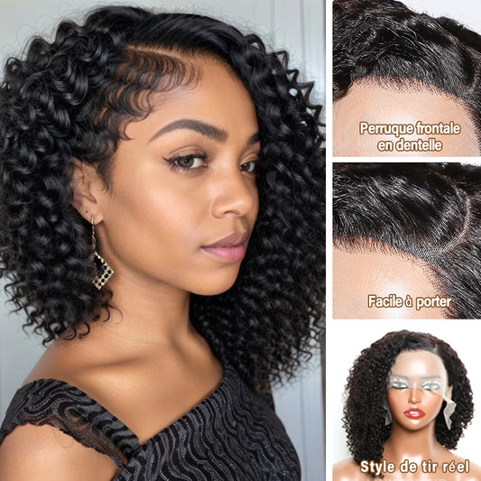 Perruque Bob Courte Sans Colle Pixie Bouclée Cheveux Humains Dentelle Frontale Perruque