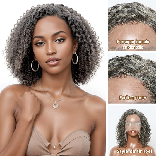 Perruque Lace Front Wig HD 13x4 aux cheveux gris poivre et sel 100 % humains