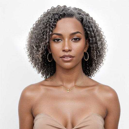Perruque Lace Front Wig HD 13x4 aux cheveux gris poivre et sel 100 % humains