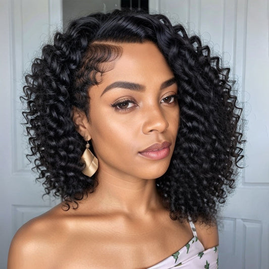 Perruque Bob Courte Sans Colle Pixie Bouclée Cheveux Humains Dentelle Frontale Perruque