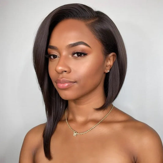 Perruque 13x4 Lace Front Wig Bob asymétrique superposé avec côté rasé