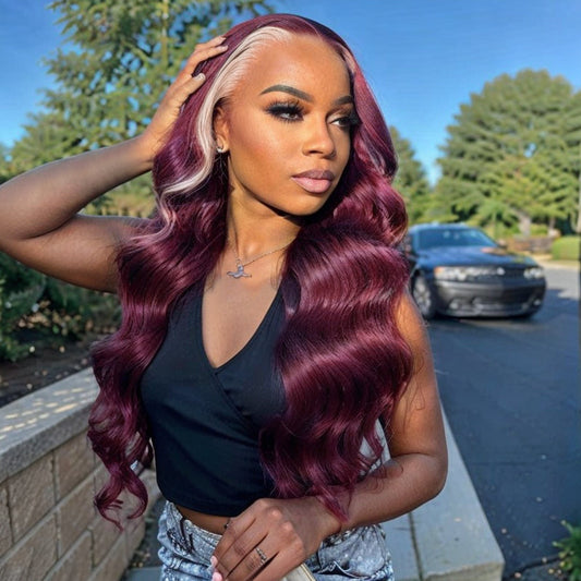 5x5 Glueless HD Lace Wig 613/99J Blonde & Burgundy Red Body Wave Human Hair