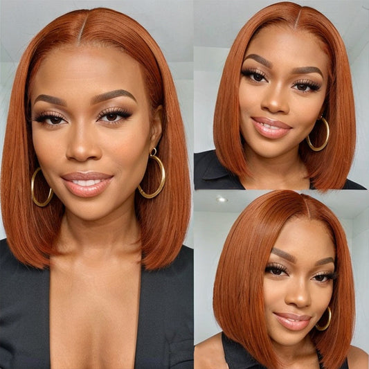 5x5 Glueless HD Lace Bob Wig 350 Orange Ginger Smooth Straight Human Hair