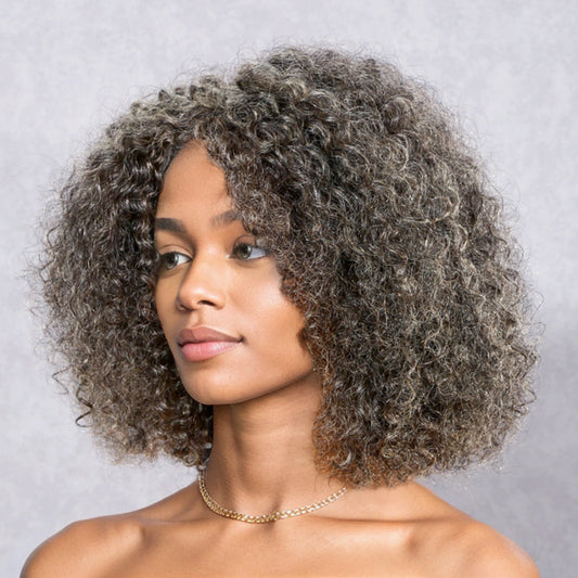 Salt and Pepper Bob Wig Suitable for Beginners, Loose Curly Human Hair, Wear and Go Wig