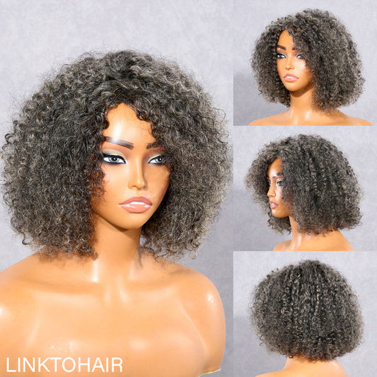 Salt and Pepper Bob Wig Suitable for Beginners, Loose Curly Human Hair, Wear and Go Wig