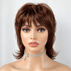 Perruque courte brune hirsute en couches des années 80, coupe Pixie avec frange bouclée