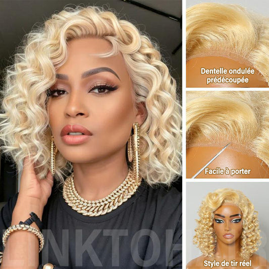 Perruques courtes ondulées en cheveux humains #613 Blonde Lace Front Bob Wigs