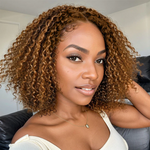 13x4 Bob HD Lace Frontal Wig Deep curly Trendy Blend Color Brown Human Hair