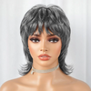 Salt and Pepper Mullet Wig Put on and Go Shaggy Layered Short 80s Pixie Cut Wig with Curly Bangs 100% Human Hair