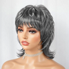Salt and Pepper Mullet Wig Put on and Go Shaggy Layered Short 80s Pixie Cut Wig with Curly Bangs 100% Human Hair