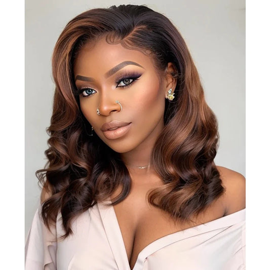 LinktoHair 5x5 Glueless Short Bob Wig Brown Ombre Loose Wave Human Hair