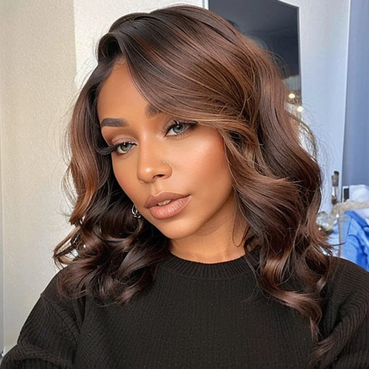 LinktoHair 5x5 Glueless Short Bob Wig Brown Ombre Loose Wave Human Hair