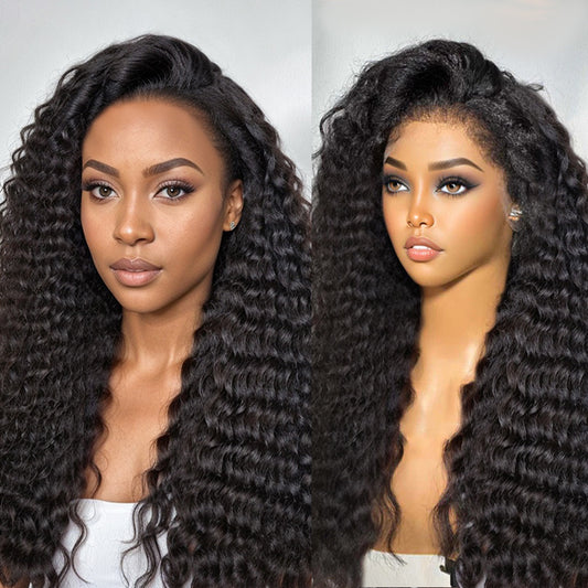 13x4 lace frontal fluffy wand curls 4C kinky edges HD lace wig 100% human hair