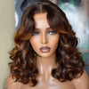 5x5 Sans Colle Courte Bob Perruque Brun Ombré Loose Wave Cheveux Humains