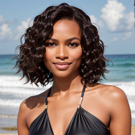 Perruque Bob Loose Wave Marron Foncé En Dentelle Sans Colle Avec Fermeture 5x5