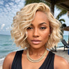 #613 Perruques Bob Lace Front Blonde Perruques Courtes Ondulées en Cheveux Humains