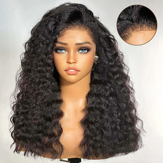 13x4 lace frontal fluffy wand curls 4C kinky edges HD lace wig 100% human hair