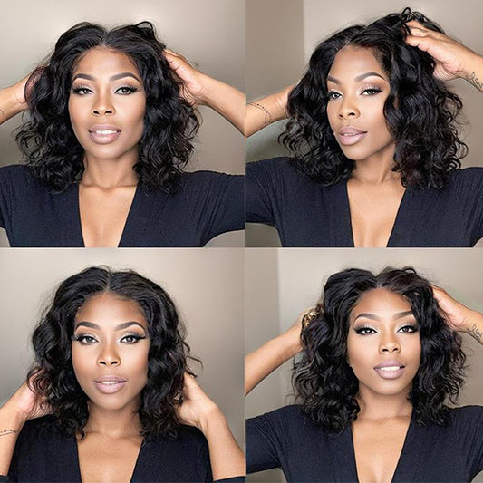 Perruque Bob Lace Wig Sans Colle Avec Fermeture 5x5 Adaptée Aux Débutants Et Aux Vagues D'eau Amples Et Matures