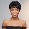 Perruque courte coupe Pixie ondulée naturelle noire sans colle