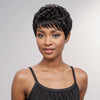 Perruque courte coupe Pixie ondulée naturelle noire sans colle