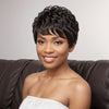 Perruque courte coupe Pixie ondulée naturelle noire sans colle