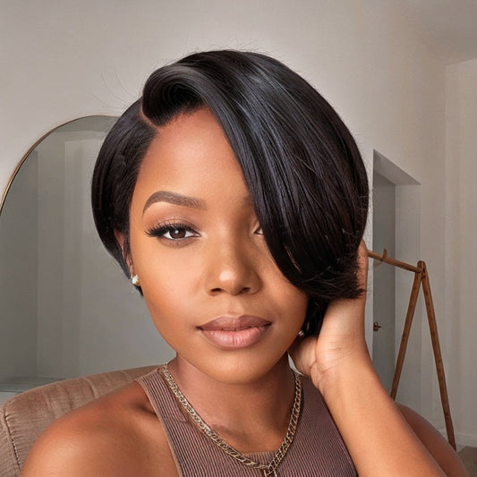 Perruque frontale en dentelle C coupe Pixie 5x5 Boss Look 100 % cheveux humains