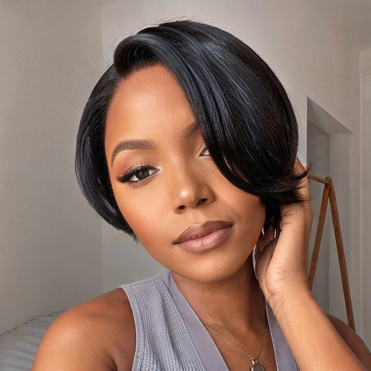 Perruque frontale en dentelle C coupe Pixie 5x5 Boss Look 100 % cheveux humains