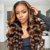 5x5Perruque Sans Colle Loose Wave Couleur Mélangé #4/27 Bouclé Cheveux Humains