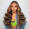 5x5Perruque Sans Colle Loose Wave Couleur Mélangé #4/27 Bouclé Cheveux Humains