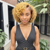Couleur Marron Blond Saide Partie Bob Perruque Courte 5x5 Fermeture Dentelle Sans Colle Cheveux Humains