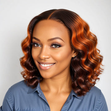 Chic Ombre Brown | 5x5 Glueless Lace Short Loose Wave Wig 100% Human Hair