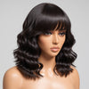 Perruque courte ondulée avec frange pour femme 100 % cheveux humains