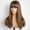 Perruque Sans Colle Droite Crépue Blonde Mélange Brun Coupe En Couches Avec Frange