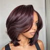 Bob Court Rouge Prune Avec Frange Superposée 13x4 Perruque Avant En Dentelle