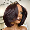 Bob Court Rouge Prune Avec Frange Superposée 13x4 Perruque Avant En Dentelle
