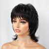 Perruque courte noire hirsute à couches style mulet des années 80, perruque coupe Pixie avec frange bouclée