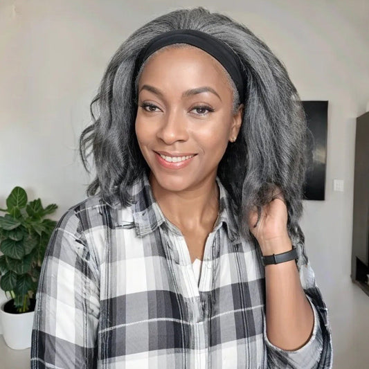 Perruque Bandeau De Cheveux Humains Gris Crépus Soufflés À La Mode