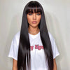 LinktoHair Glueless Natural Black Straight Wig with Bang 100% Human Hair