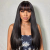 LinktoHair Glueless Natural Black Straight Wig with Bang 100% Human Hair