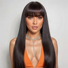 LinktoHair Glueless Natural Black Straight Wig with Bang 100% Human Hair