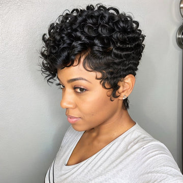 Perruque en dentelle naturelle coupe Pixie noire tendance de LinktoHair