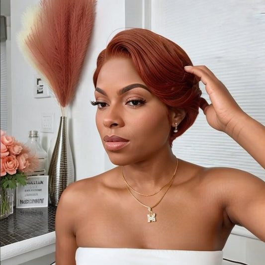 LinktoHair Trendy Limited Design Rouge Orange Pixie Cut Perruque de cheveux humains en dentelle