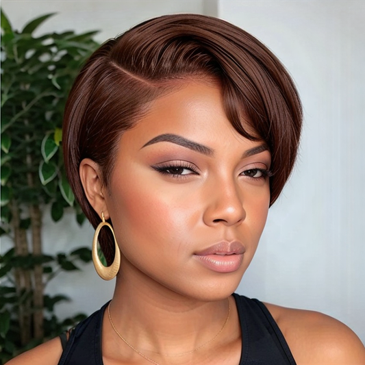 LinktoHair Trendy Limited Design #4 Brown Pixie Cut Bob Wig Perruque de cheveux humains