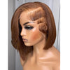 Linktohair Brown Perruque Asymétrique Coupe En Couches 13x4 Frontale Dentelle Perruques De Cheveux Humains