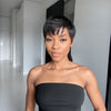 Linktohair Mullet Naturel Noir Pixie Cut Bangs Années 80 Années 90 Perruque De Mulet Courte