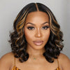 Perruque courte Loose Wave Blonde Mix 5x5 avec fermeture en dentelle HD sans colle et raie latérale