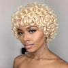Monroe Même Style | Perruque Bob bouclée rebondissante blonde 613 en dentelle HD 5x5 avec frange 100% cheveux humains pour débutants