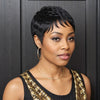 Perruque Sans Colle Courte Coupe Lutin Cheveux Noirs Naturels Avec Frange Cheveux Humains