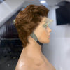 Perruque Frontale En Dentelle Courte Coupe Lutin 13x4 Cheveux Bruns Perruque Bouclée 100% Cheveux Humains