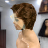 Perruque Frontale En Dentelle Courte Coupe Lutin 13x4 Cheveux Bruns Perruque Bouclée 100% Cheveux Humains